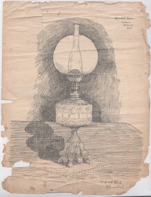 Document - WES HARRY COLLECTION: INK PEN DRAWING OF AN OIL LAMP BY PATRICK TOBIN