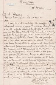 Document - CONSTABLE JOHN BARRY COLLECTION: LETTER RE VICTORIAN POLICE GUIDE BOOK