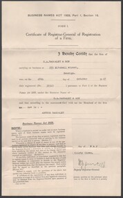 Document - BAGGALEY COLLECTION: CERTIFICATE OF REGISTRAR-GENERAL OF REGISTRATION OF A FIRM, C.A. BAGGALEY & SON,DATED 10 MAY 1933