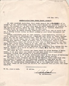 Document - AULSEBROOK COLLECTION: AUSTRALASIAN OPEN WATER SPEED ATTEMPT ARTICLE, 1966