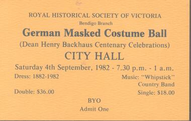 Document - ROYAL HISTORICAL SOCIETY OF VICTORIA COLLECTION: GERMAN MASKED COSTUME BALL
