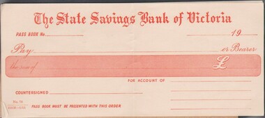 Document - BAGGALEY COLLECTION: STATE SAVINGS BANK OF VICTORIA SAVINGS SLIP AND TAX STAMPS RECORD BOOK