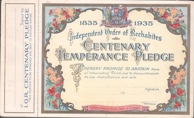 Ephemera - INDEPENDENT ORDER OF RECHABITES: CENTENARY TEMPERANCE PLEDGE