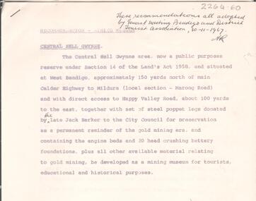 Document - ALBERT RICHARDSON COLLECTION: CENTRAL NELL GWYNNE RECOMMENDATIONS FOR MINING MUSEUM