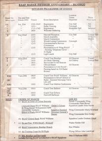 Document - RAAF RADAR REUNION COLLECTION: PROGRAMME OF EVENTS