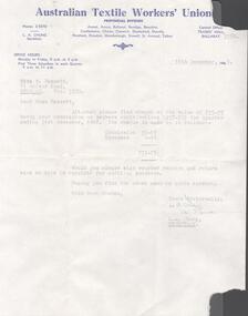 Document - HANRO COLLECTION: AUSTRALIAN TEXTILE WORKERS' UNION LETTERS