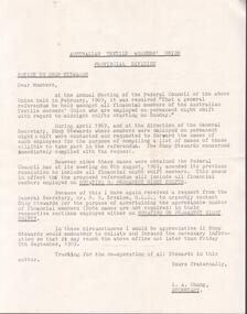 Document - HANRO COLLECTION: AUSTRALIAN TEXTILE WORKERS' UNION LETTER