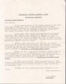 Document - HANRO COLLECTION: AUSTRALIAN TEXTILE WORKERS' UNION LETTER