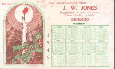 Ephemera - WARNE COLLECTION: J.W.  JONES CALENDAR