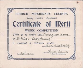Document - WARNE COLLECTION: CERTIFICATE OF MERIT