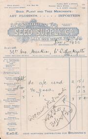 Document - WARNE COLLECTION: THE NORTHERN SEED SUPPLY INVOICE