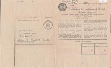 Document - WARNE COLLECTION: APPLICATION FOR REPLACEMENT OF LOST CLOTHING COUPONS