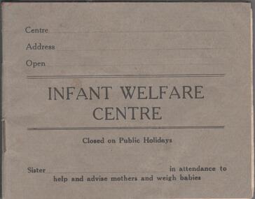 Document - AILEEN AND JOHN ELLISON COLLECTION: BOOKLET INFANT WELFARE CENTRE