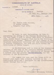 Document - AILEEN AND JOHN ELLISON COLLECTION: LETTER COMMONWEALTH ELECTORAL OFFICE
