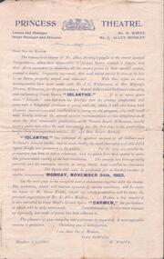 Document - EVA MAY CROWTHER COLLECTION: PRINCESS THEATRE PROGRAMME