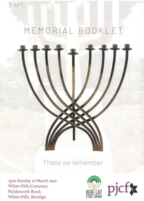 Book - MEMORIAL BOOKLET  - JEWISH SECTION WHITE HILLS CEMETERY