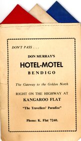 Document - ADVERTISING CARD DON MURRAY'S HOTEL-MOTEL BENDIGO