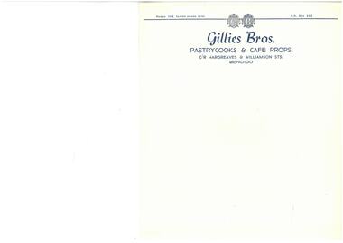 Document - GILLIES COLLECTION: GILLIES BROS. LETTERHEAD