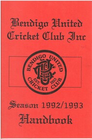 Book - BENDIGO UNITED CRICKET CLUB COLLECTION: HANDBOOK 1992 - 1993, 1992-1993