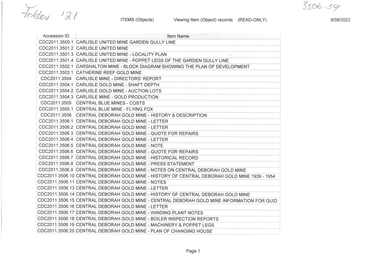 Document - MINING  CATALOGUED ITEMS SUMMARY