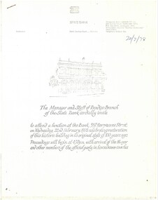 Document - AULSEBROOK COLLECTION: STATE BANK BENDIGO OPENING INVITATION, 1978