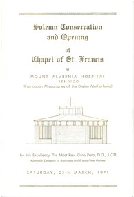 Document - AULSEBROOK COLLECTION: CONSECRATION AND OPENING OF CHAPEL OF ST FRANCIS, 1971