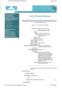 Document - RED CROSS RECORD OF MALDWYN LESLIE WILLIAMS, 1914 - 1918