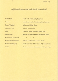 Document - CENTRAL DEBORAH GOLD MINE: ADDITIONAL MINES ALONG THE DEBORAH LINE OF REEF