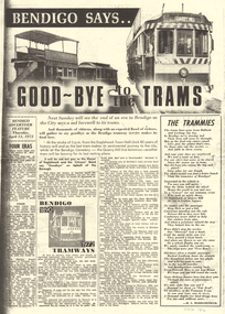 Newspaper - LONG GULLY HISTORY GROUP COLLECTION: BENDIGO SAYS GOOD-BYE TO THE TRAMS