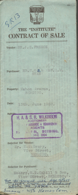Document - H.A. & S.R. WILKINSON COLLECTION: CONTRACT OF SALE
