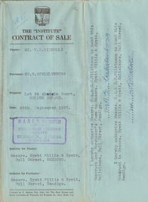 Document - H.A. & S.R. WILKINSON COLLECTION: CONTRACT OF SALE
