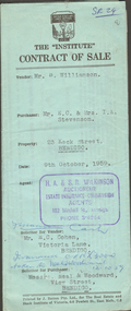 Document - H.A. & S.R. WILKINSON COLLECTION: CONTRACT OF SALE