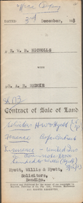 Document - H.A. & S.R. WILKINSON COLLECTION: CONTRACT OF SALE