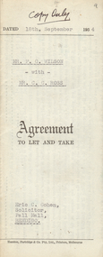 Document - H.A. & S.R. WILKINSON COLLECTION: CONTRACT OF SALE