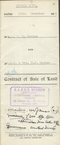 Document - H.A. & S.R. WILKINSON COLLECTION: CONTRACT OF SALE