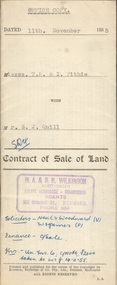 Document - H.A.& S.R. WILKINSON COLLECTION: CONTRACT OF SALE