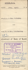 Document - H.A. & S.R. WILKINSON COLLECTION: CONTRACT OF SALE