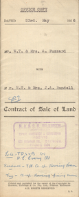 Document - H.A. & S.R. WILKINSON COLLECTION: CONTRACT OF SALE