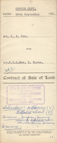 Document - H.A. & S.R. WILKINSON COLLECTION: CONTRACT OF SALE