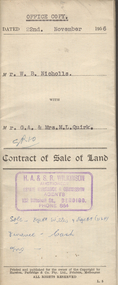 Document - H.A. & S.R. WILKINSON COLLECTION: CONTRACT OF SALE
