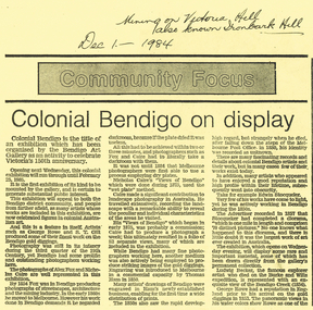 Document - LONG GULLY HISTORY GROUP COLLECTION: COLONIAL BENDIGO ON DISPLAY
