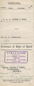 Document - H.A. & S.R. WILKINSON COLLECTION: CONTRACT OF SALE