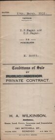 Document - H.A. & S.R. WILKINSON COLLECTION: CONTRACT OF SALE