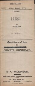 Document - H.A. & S.R. WILKINSON COLLECTION: CONTRACT OF SALE