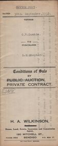 Document - H.A. & S.R. WILKINSON COLLECTION: CONTRACT OF SALE