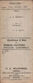 Document - H.A. & S.R. WILKINSON COLLECTION: CONTRACT OF SALE