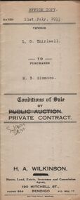Document - H.A. & S.R. WILKINSON COLLECTION: CONTRACT OF SALE