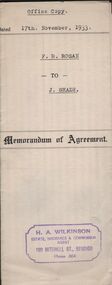 Document - H.A. & S.R. WILKINSON COLLECTION: CONTRACT OF SALE