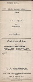 Document - H.A. & S.R. WILKINSON COLLECTION: CONTRACT OF SALE