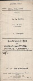 Document - H.A. & S.R. WILKINSON COLLECTION: CONTRACT OF SALE